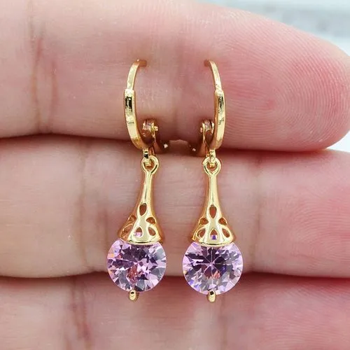 Gold Plated Stone Pierced Dangle Earrings