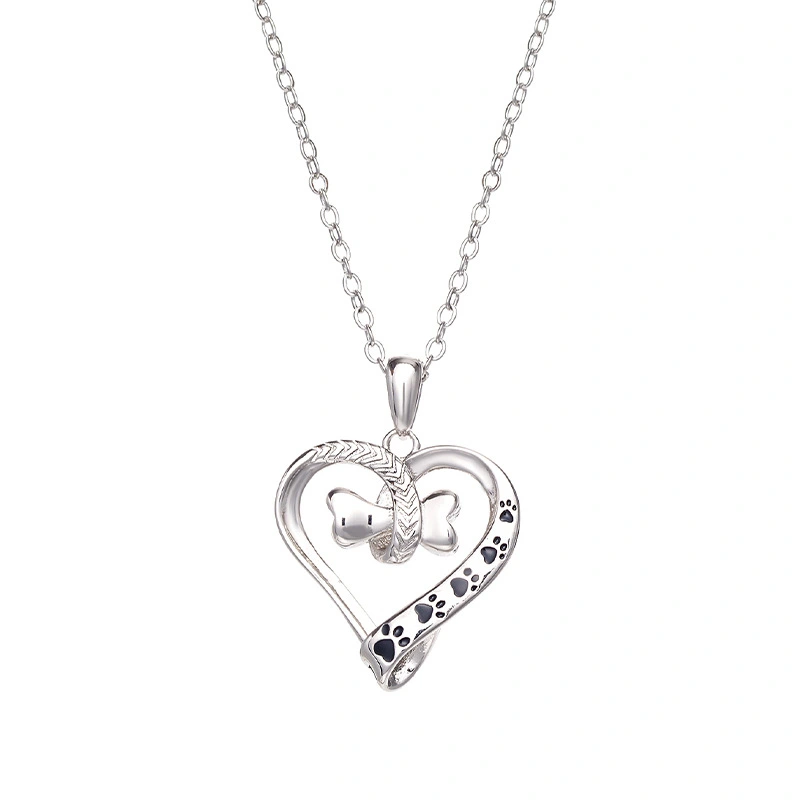Hollow-out Two-color Love Footprints Pendant Necklace