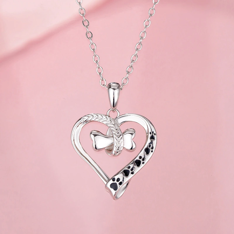 Hollow-out Two-color Love Footprints Pendant Necklace
