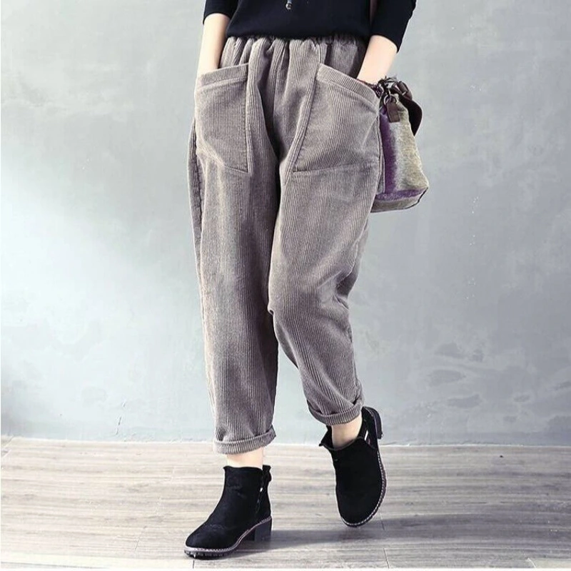 Women's Solid Color Corduroy Casual Wide-leg Pants