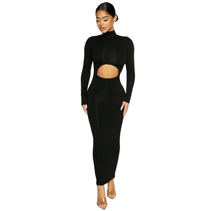 New Sexy Women's Dress With Belly Exposed In Pure Color