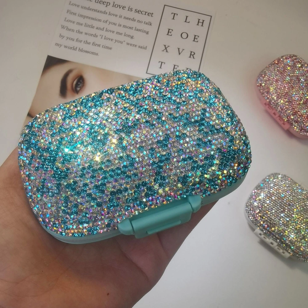 Portable Plastic Diamond Encrusted Small Pill Box