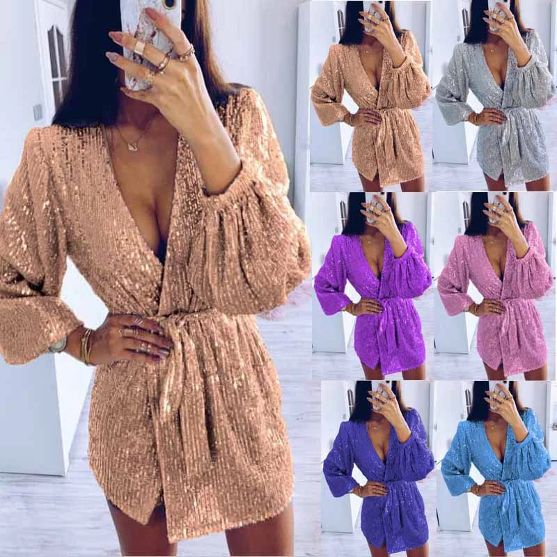 Irregular short skirt sequin dress