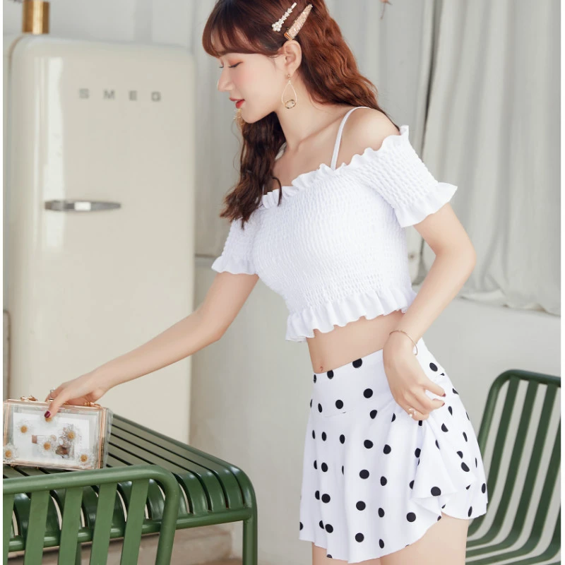 Xiaofei sleeve polka dot swimsuit