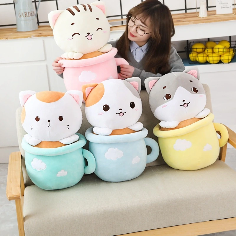 Soft Cute Teacup Cat Shape Pillow Blanket