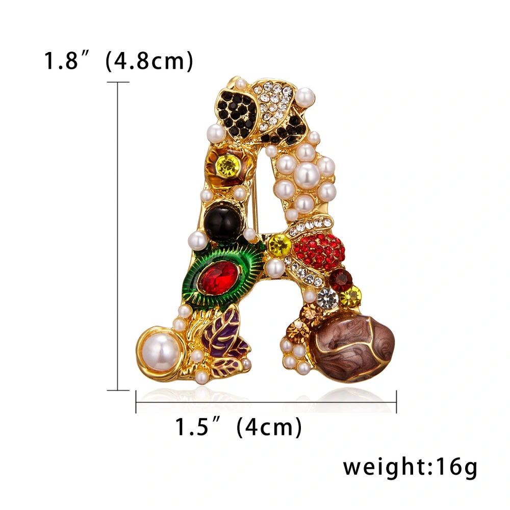 Letter Pearl Rhinestone Flower Brooch Alloy Diamond Corsage