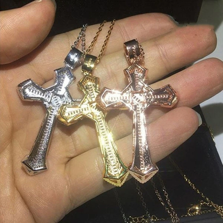 Fashion Shining Multi-Diamond Tri-color Cross Pendant For Men And Women