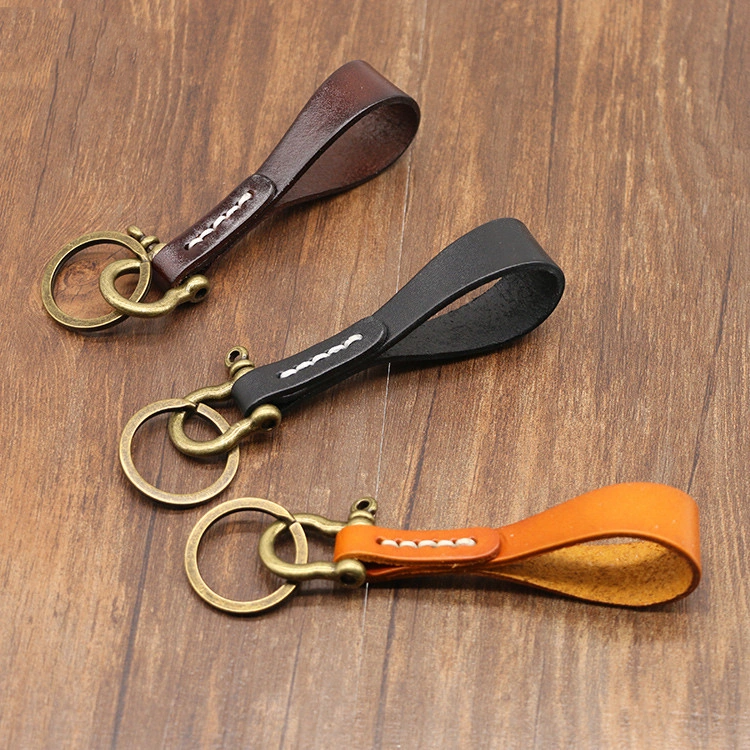 Leather Car Key Retro Copper-colored Horseshoe Buckle Waist Pendant