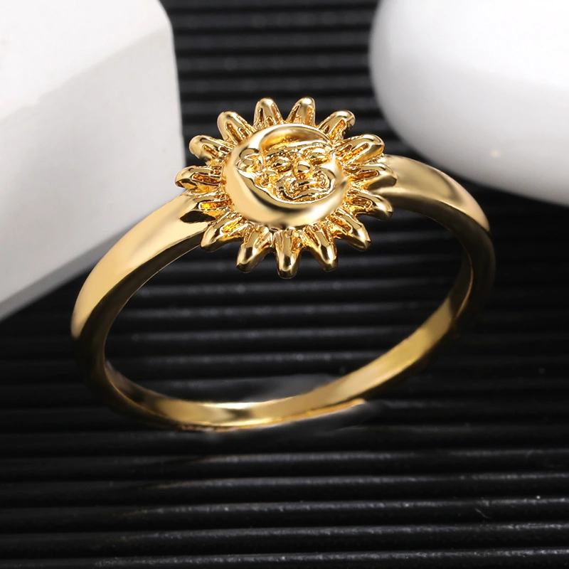 European And American Retro New Moon Sun Flower Ring