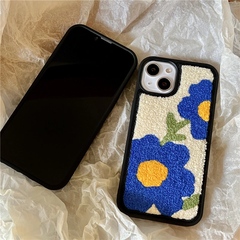 Cute Plush Blue Flower Soft Shell Phone Case