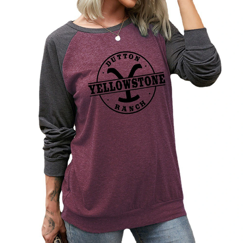 Ladies Round Pattern Printed Two-tone T-shirt