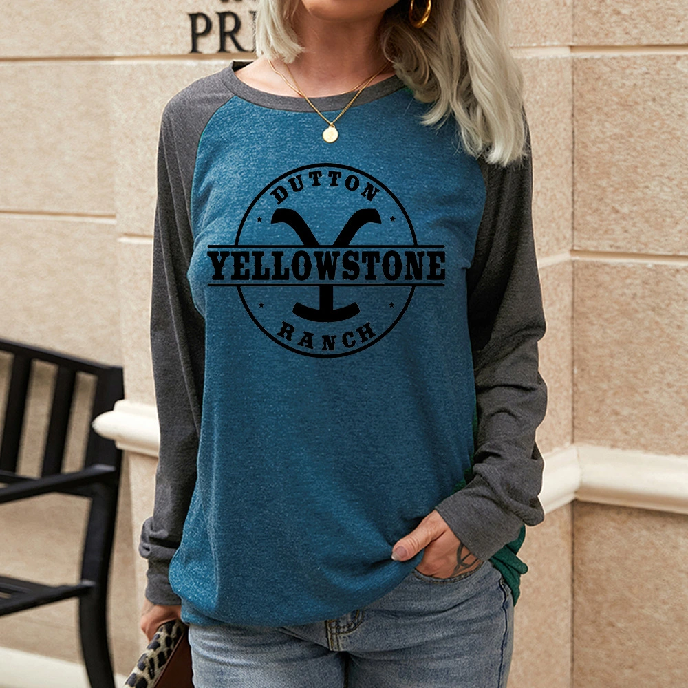 Ladies Round Pattern Printed Two-tone T-shirt