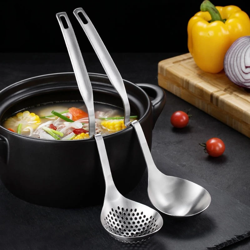 Stainless Steel Wall Hook Hot Pot Soup Ladle Colander Long Handle With Hook