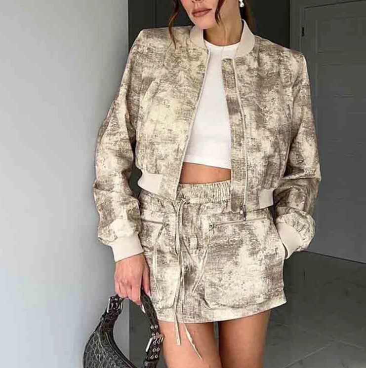 Wind Printed Short Style Pilot Jacket