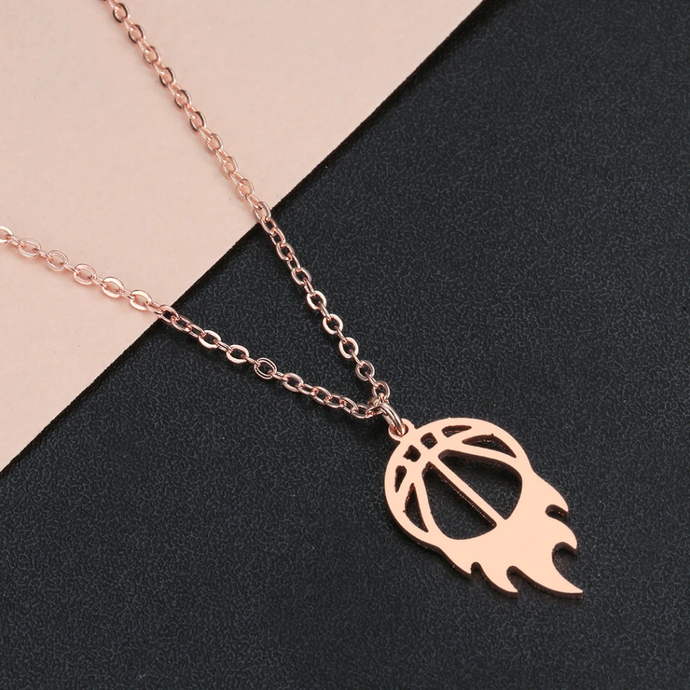 Round Fire Basketball Pendant Necklace For Women