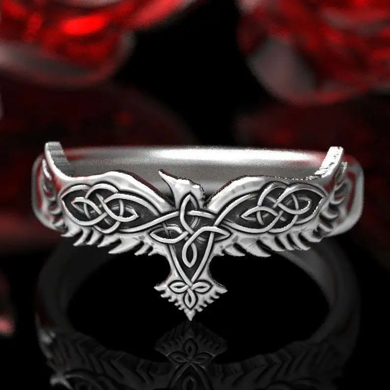 European And American Geometric Crow Ring