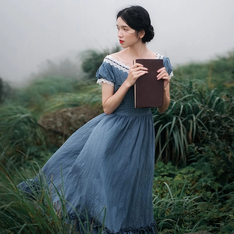 Retro European Romantic Temperament Small Woman Lace Big Swing Dress