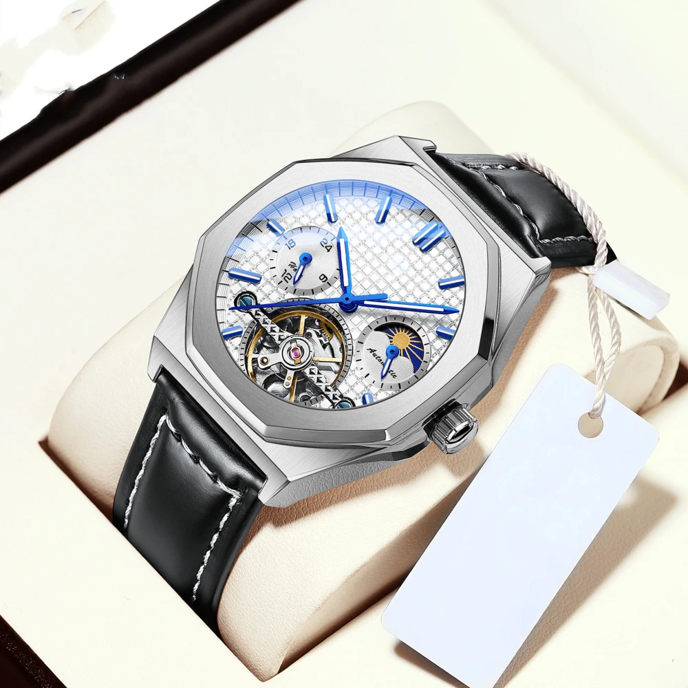 Flywheel Sun Moon Star Mechanical Watch