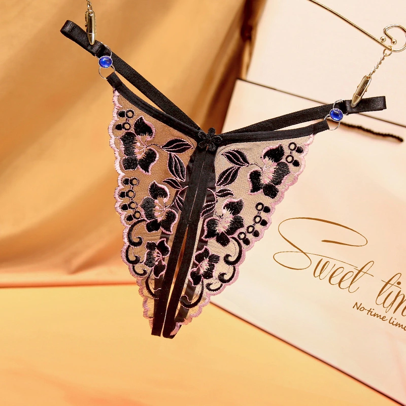 Embroidery Hollow Low Waist Adjustable Large Size T-back
