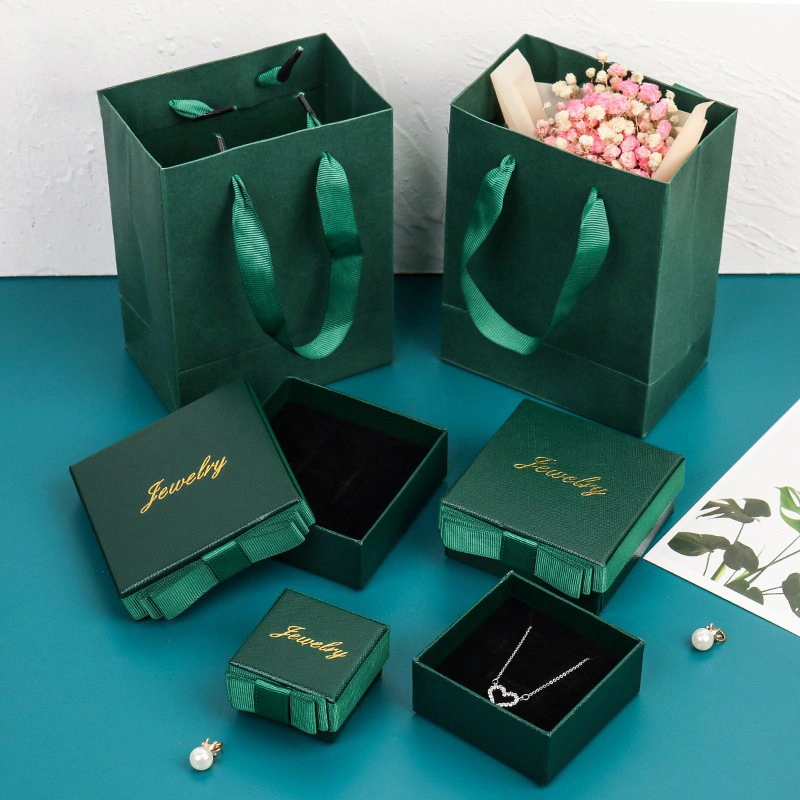 Vintage Dark Green Bow Jewelry Packaging Box