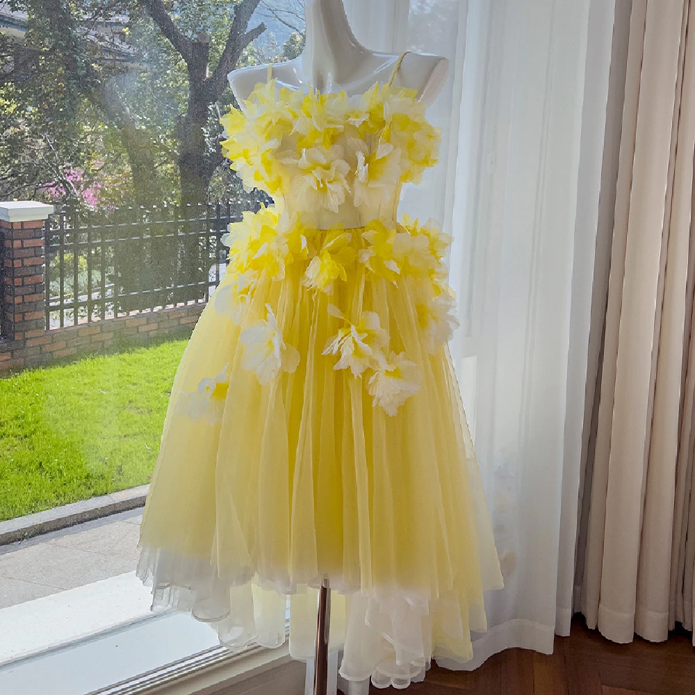Floral Mesh Suspender Strapless Dress