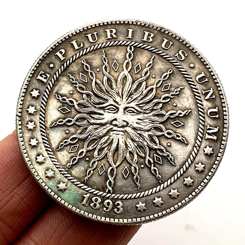 Tree Root Sun God Brass Old Silver Commemorative Medal