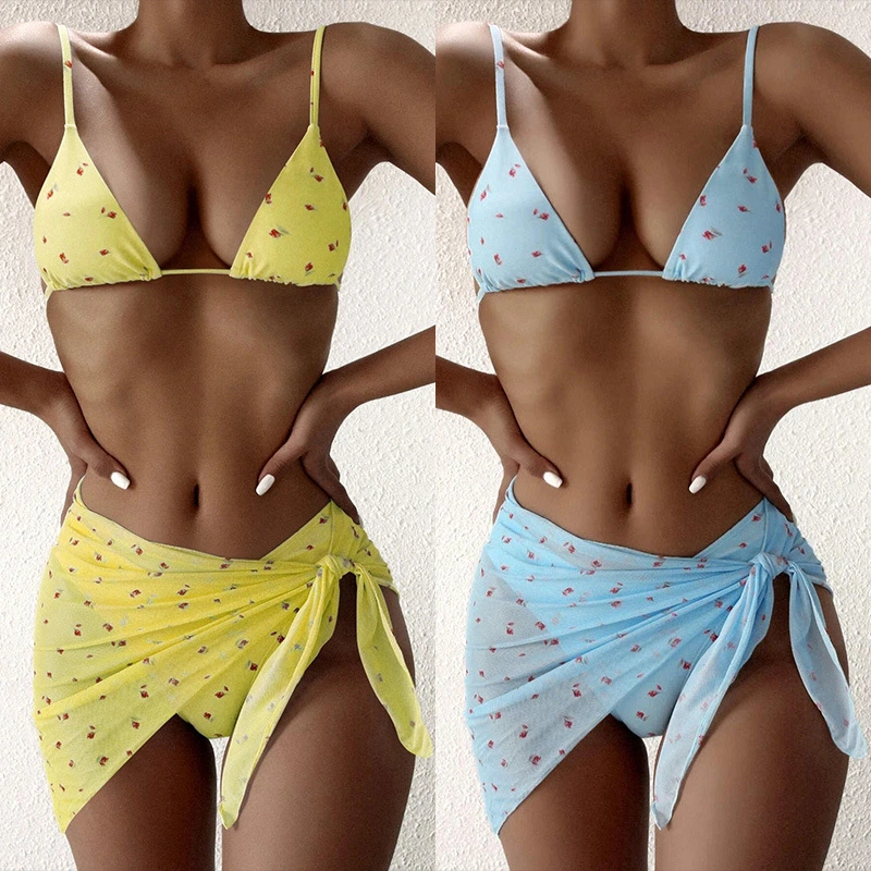 Women's Beach Style Printed Swimsuit Three Piece Set