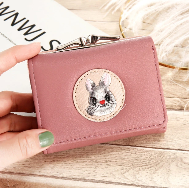 Short Women's Small Clip Bag Solid Color Cute Women's Coin Purse