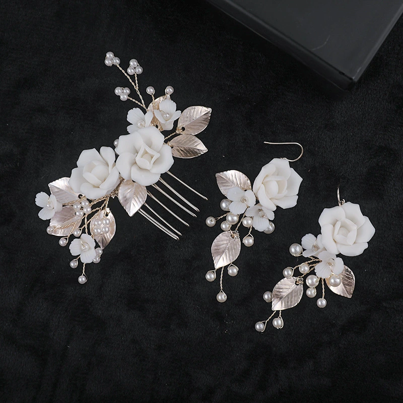 Women's Faux Pearl Floral White Ceramic Bridal Headpiece