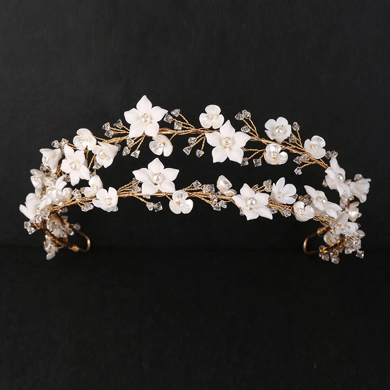 Women's Fashion Double White Ceramic Flower Crown Hair Accessories