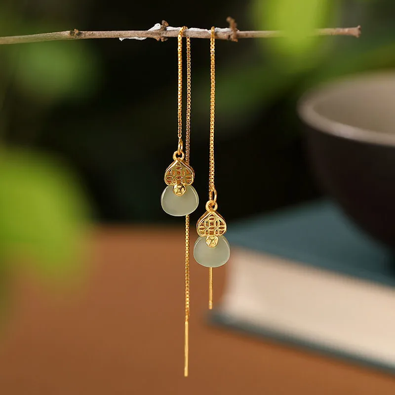 Gourd Plated Gold Embedded With Sapphire Long Earrings