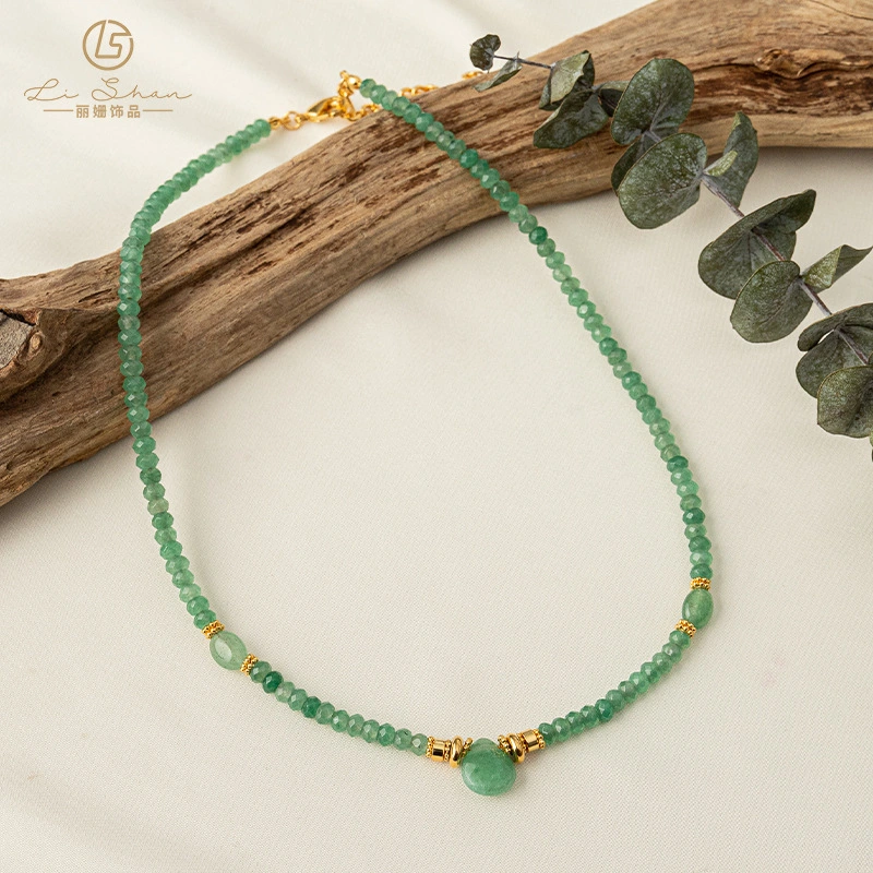 Natural Green Dongling Stone Beaded Necklace