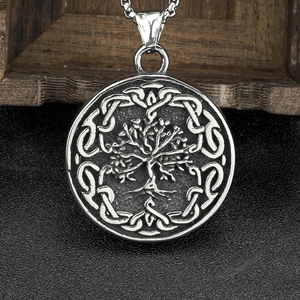 Mens Fashion Vintage Viking Tree Of Life Titanium Steel Pendant Necklace