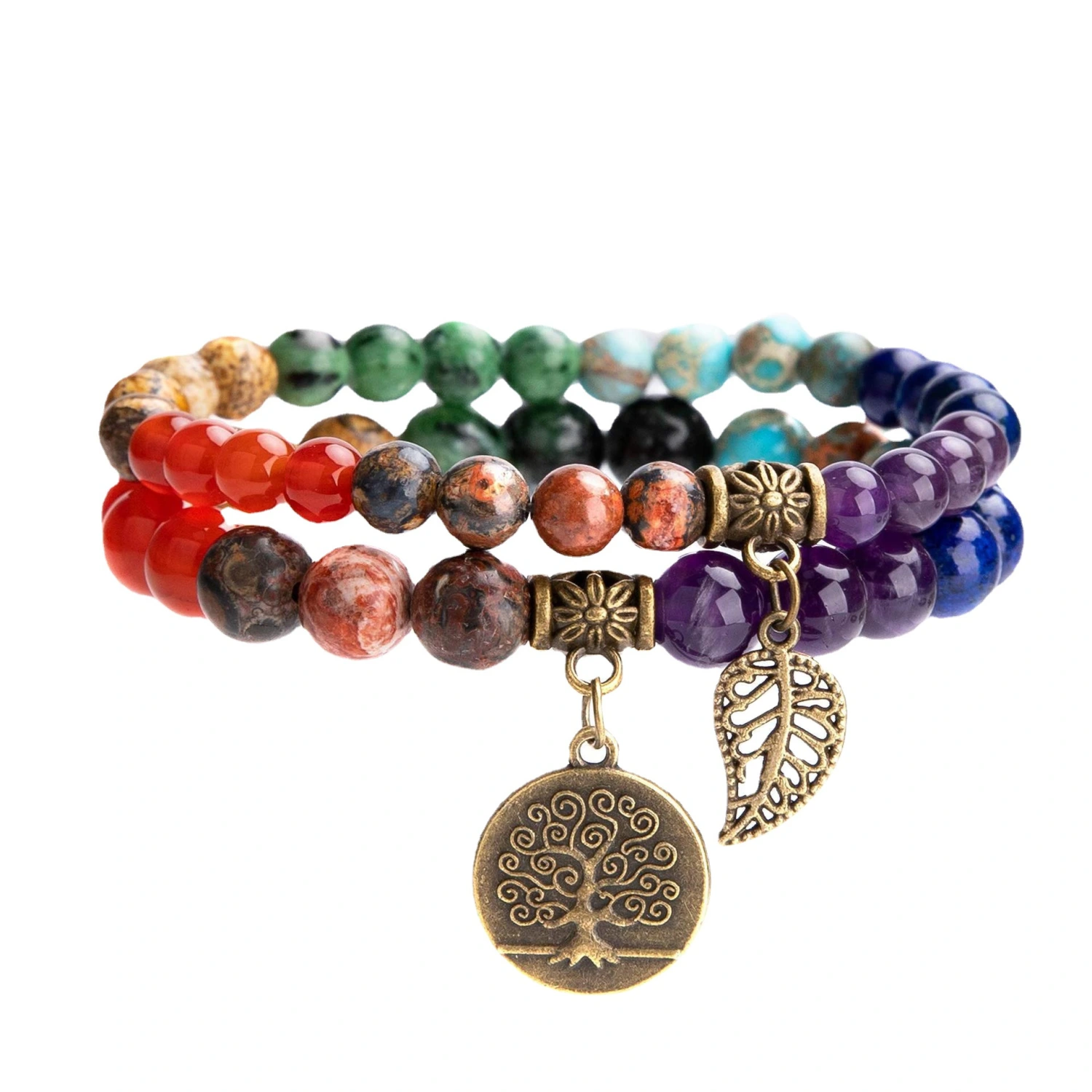 Two Sets Of Colorful Round Bead Bracelets