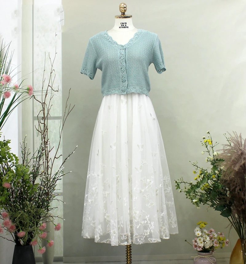 Drape Butterfly Embroidered Gauze Skirt