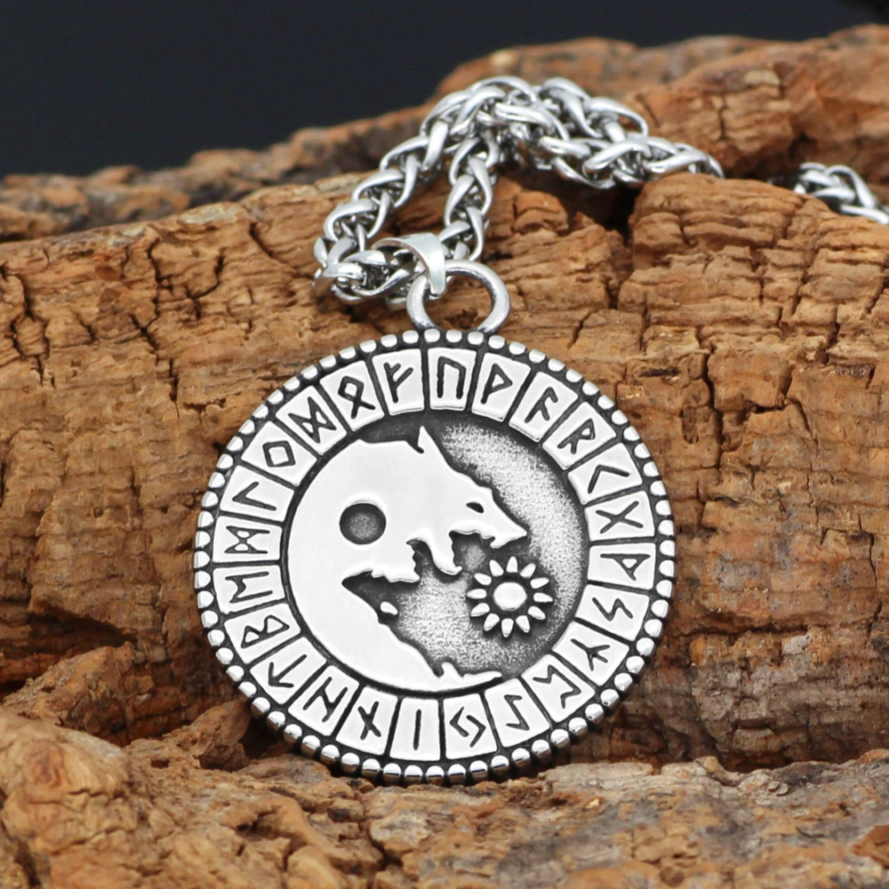 Wolf Swallow Moon Rune Titanium Steel Pendant