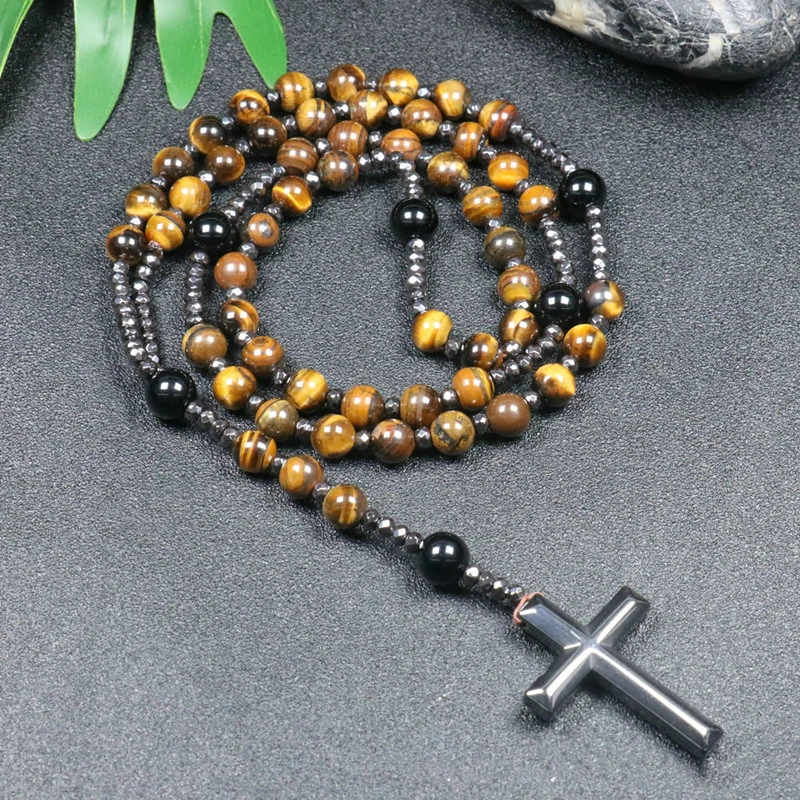 Natural Stone Cross Pendant Necklace