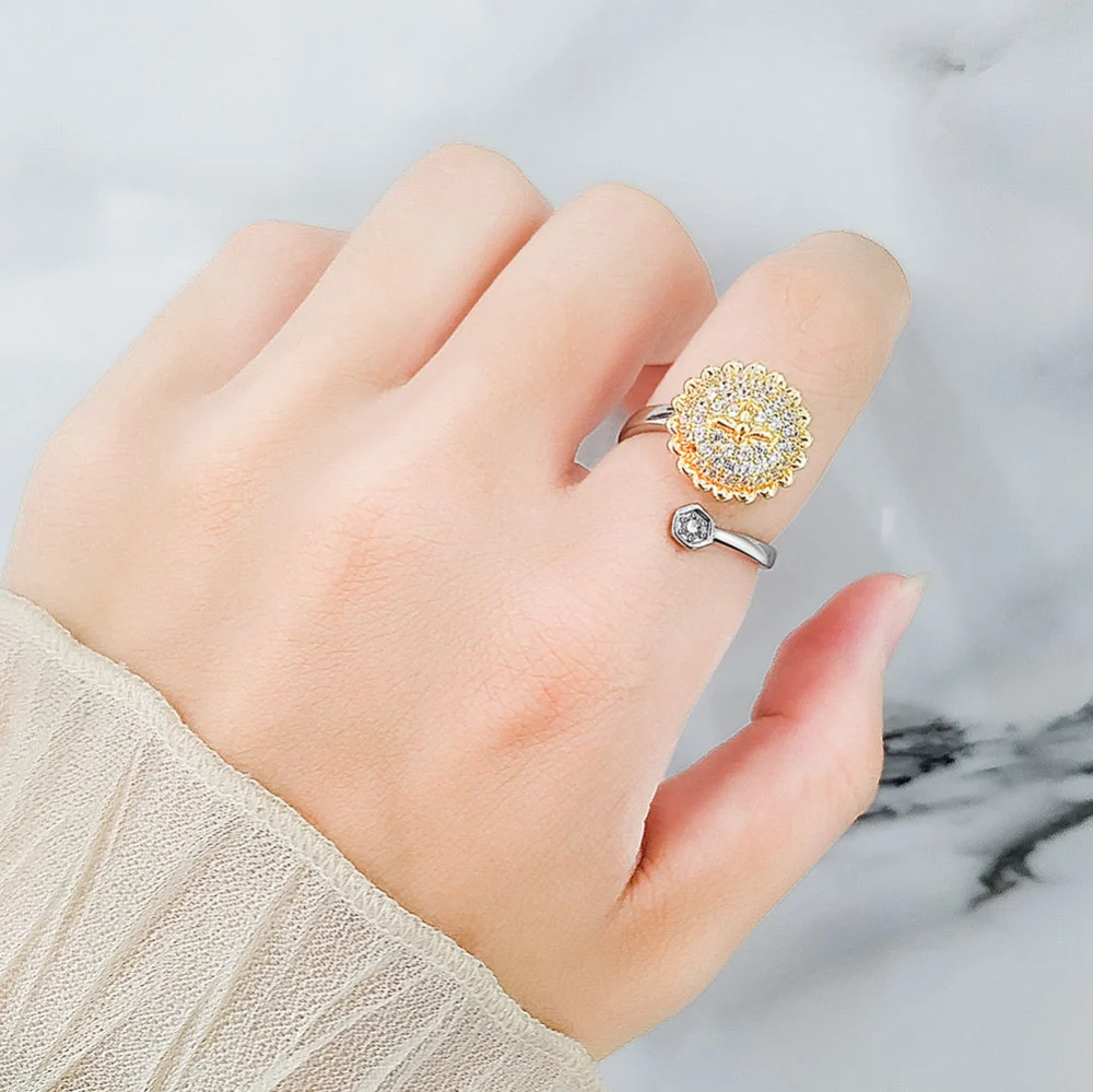 Fashion Adjustable Sunflower Rotating Ring