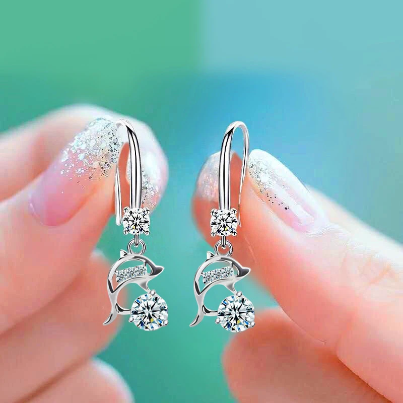 Women's Fashion Temperament Cute Long Dolphin Earrings