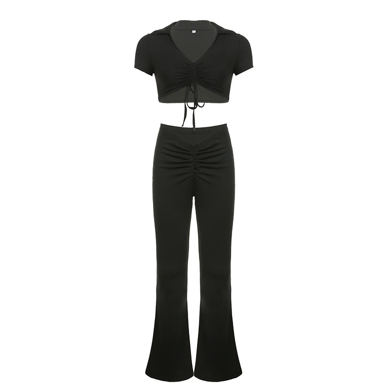 High Waist V-shaped Slim Fit Micro Ragged Pants Two Piece Set