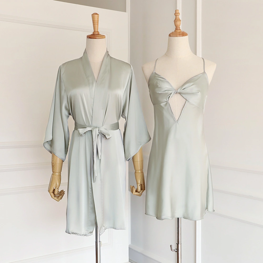 Ice Silk Pajama Suspender With Lace And Chest Pad