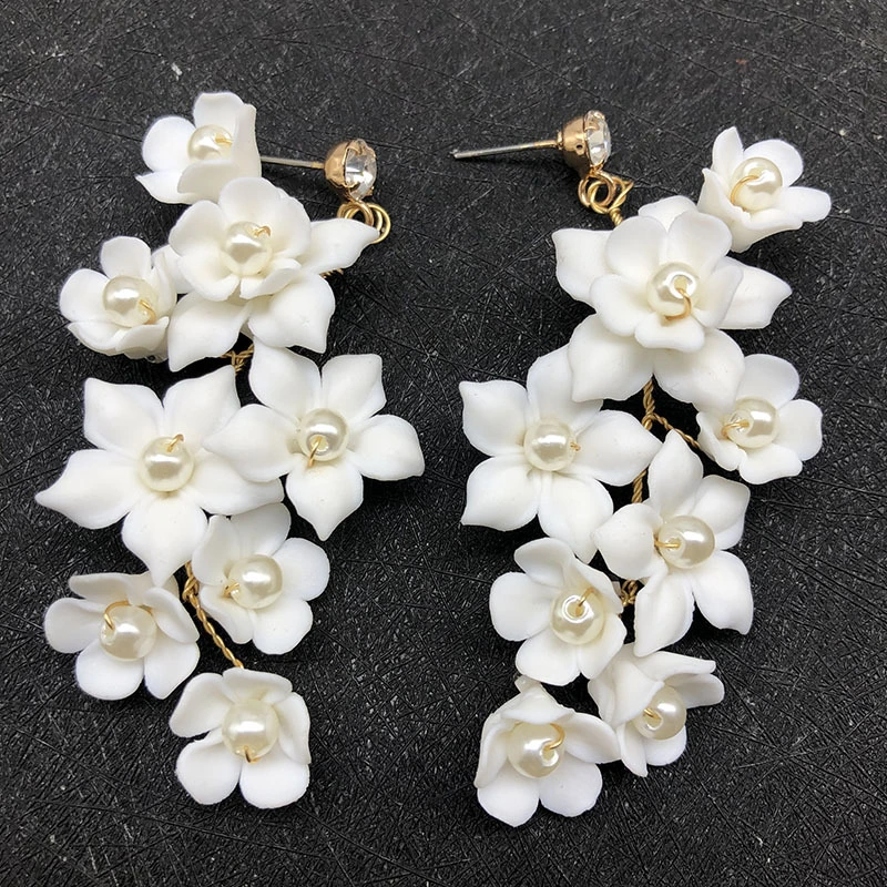 Women's Fashion Ceramic Flower Ear Clip Earrings