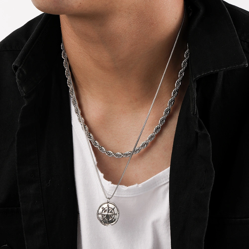 Men's Fashion Double Stacked Compass Necklace