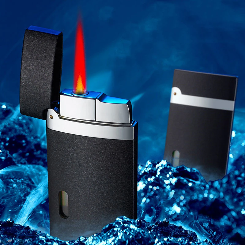 Light And Thin Straight Punch Windproof Red Flame Lighter