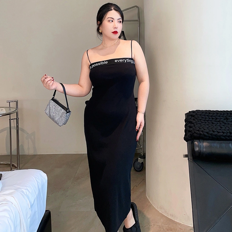 Ladies' Slim And Elastic Long Little Black Dress