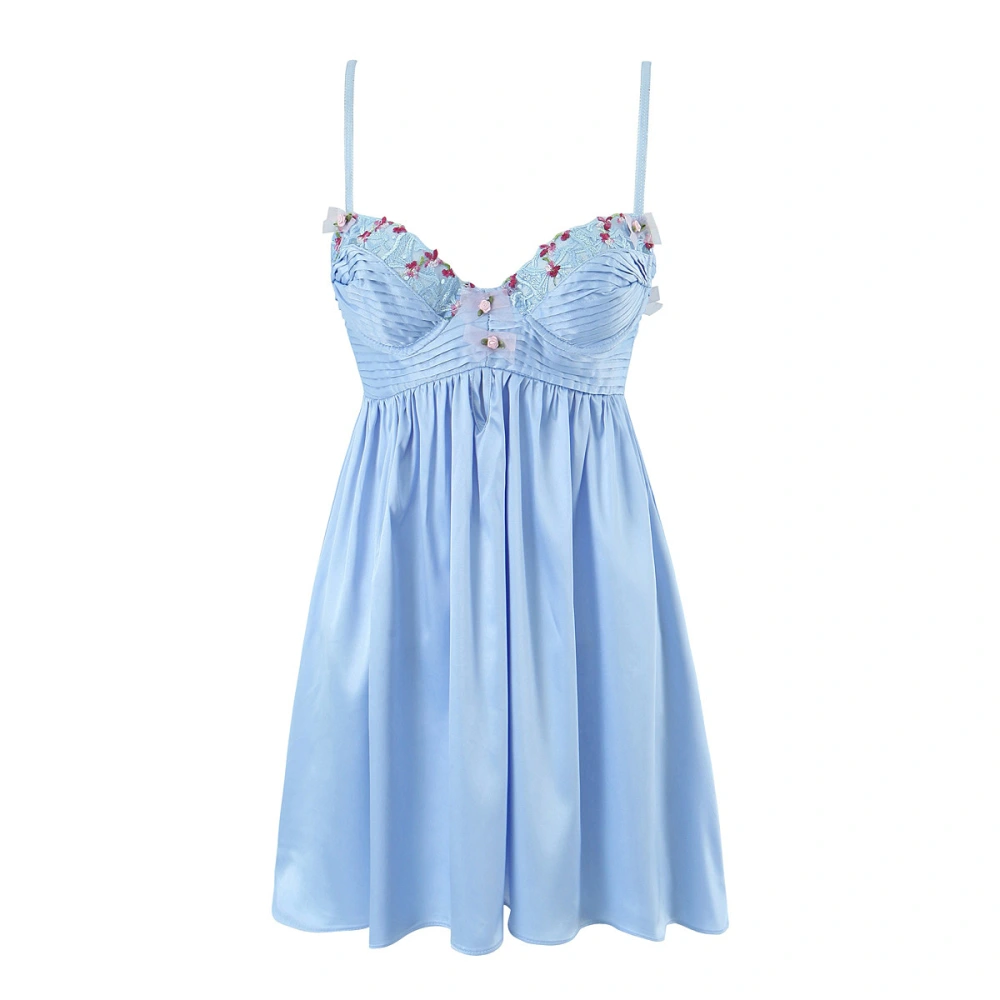 Bow Embroidery Back Hollow Halter Dress