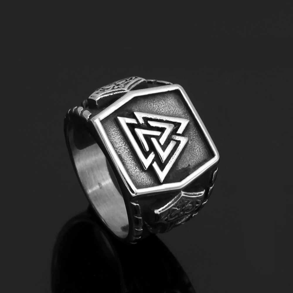 New Nordic Viking Triangle Rune Titanium Steel Vintage Ring