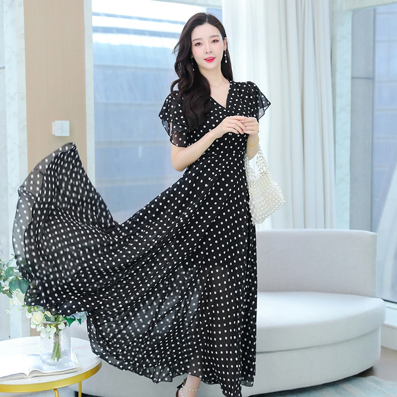 Summer French Long Skirt Wave Dot Dress Children