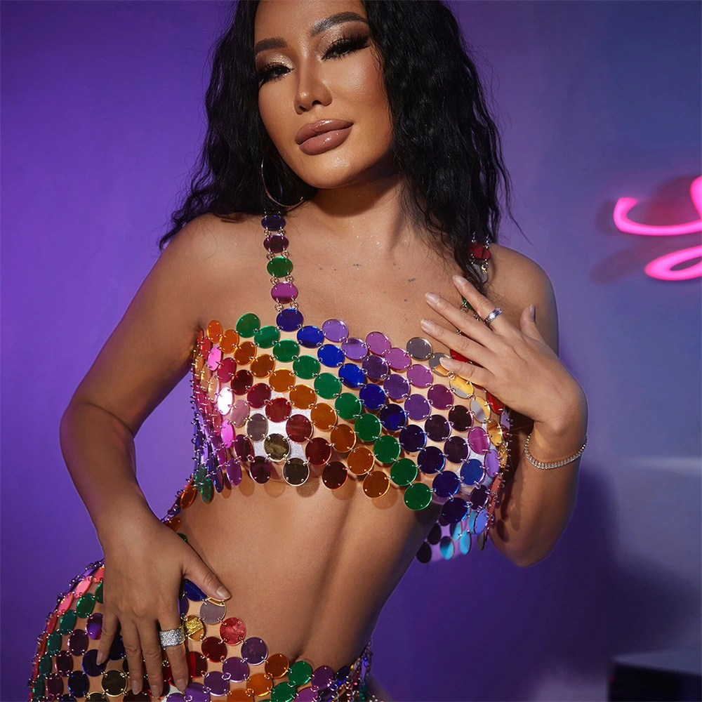European And American Acrylic Sequin Suspender Vest