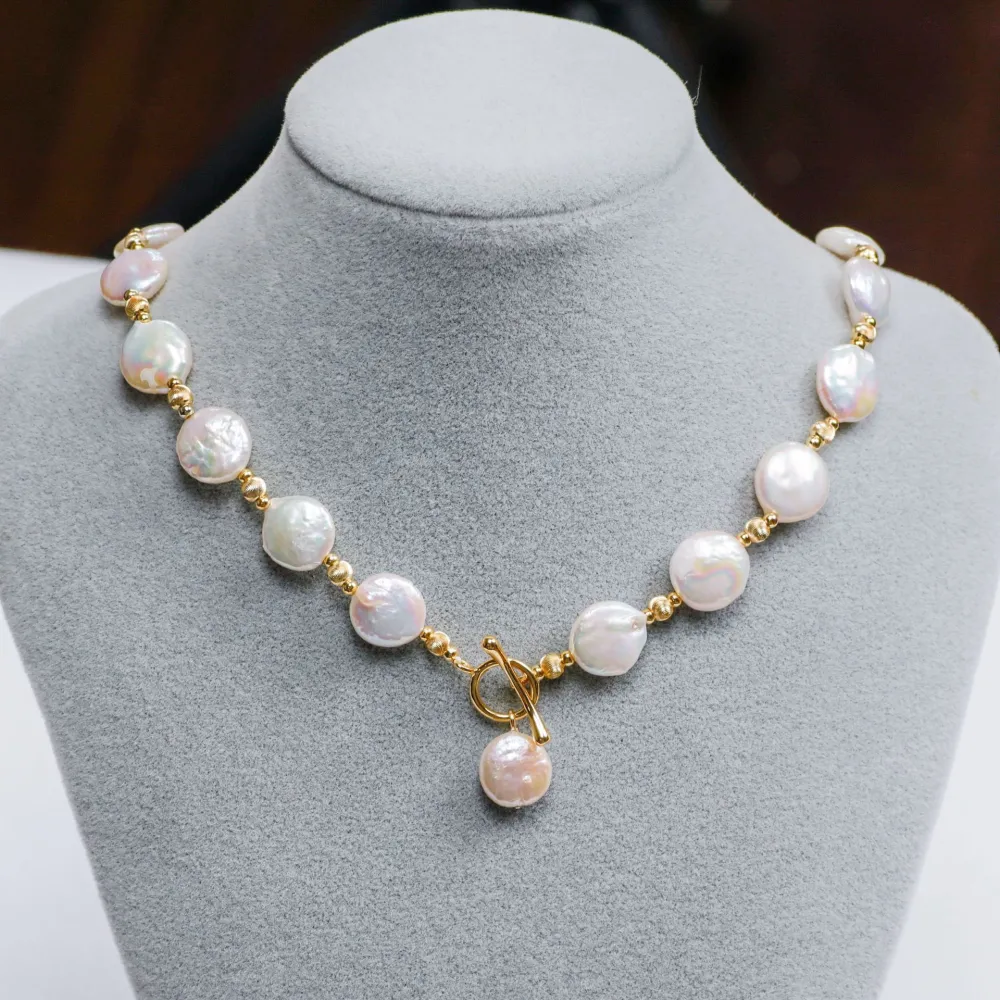 Shaped Baroque Freshwater Pearl 12-13mm Button Necklace